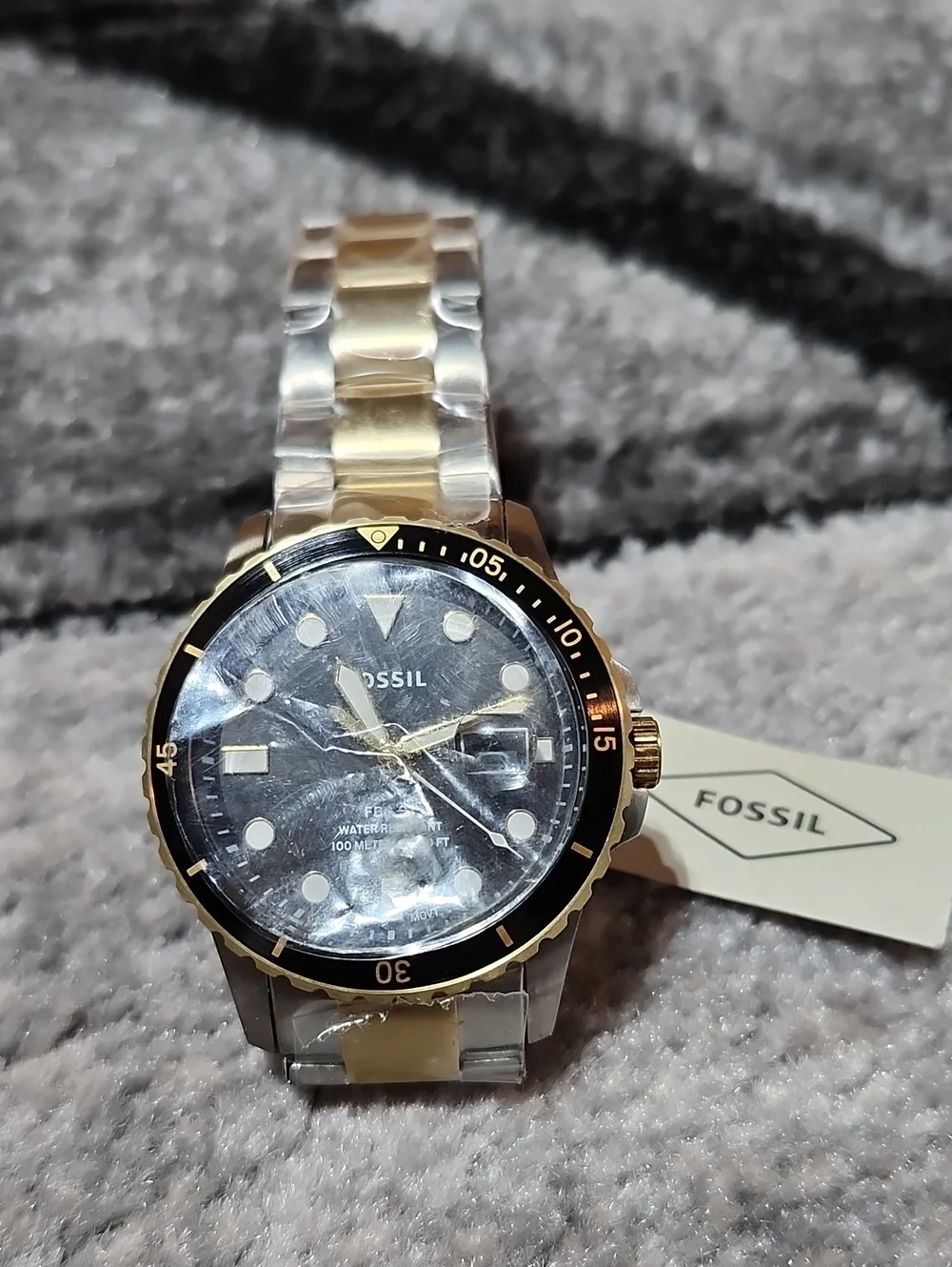 FOSSIL BLUE DIVE FB-01 TWO-TONE STAINLESS STEEL SILVER/BLACK THREE-HAND WATCH